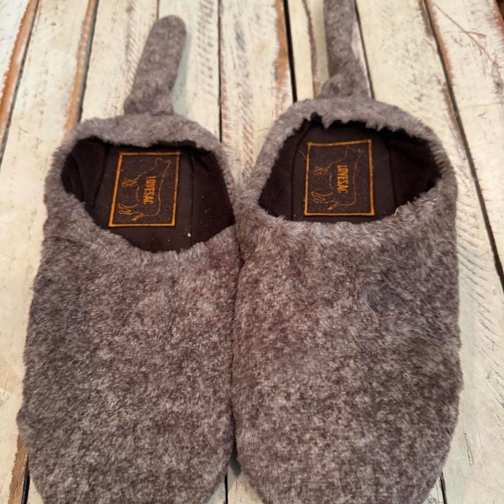 Lovesac Phur Feet Slippers Taupe Brown Faux Fur House Shoes Large